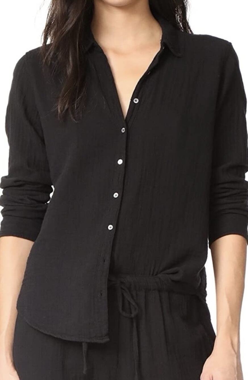 Xirena Scout Shirt Black Cotton Gauze Button Down — Medium Casual Minimalist
